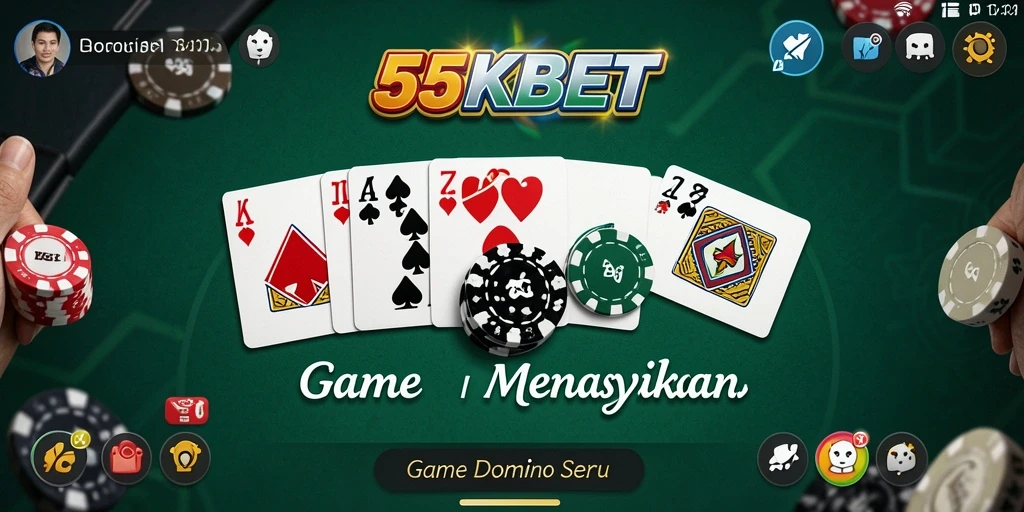Gameplay domino seru di 55KBET dengan tampilan menarik.