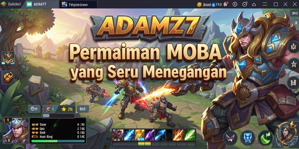 Tampilan gameplay seru dalam permainan MOBA ADAM77.