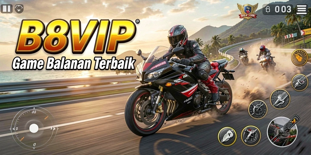 Tampilan seru balapan motor di B8VIP dengan lintasan beragam.