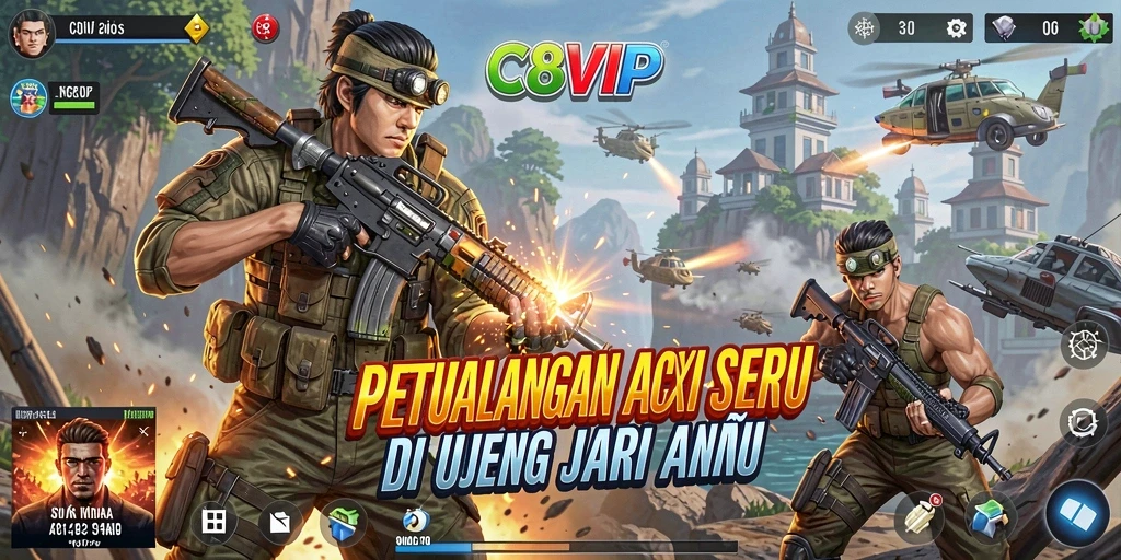 Screenshot C8VIP menampilkan pertempuran aksi yang mendebarkan.