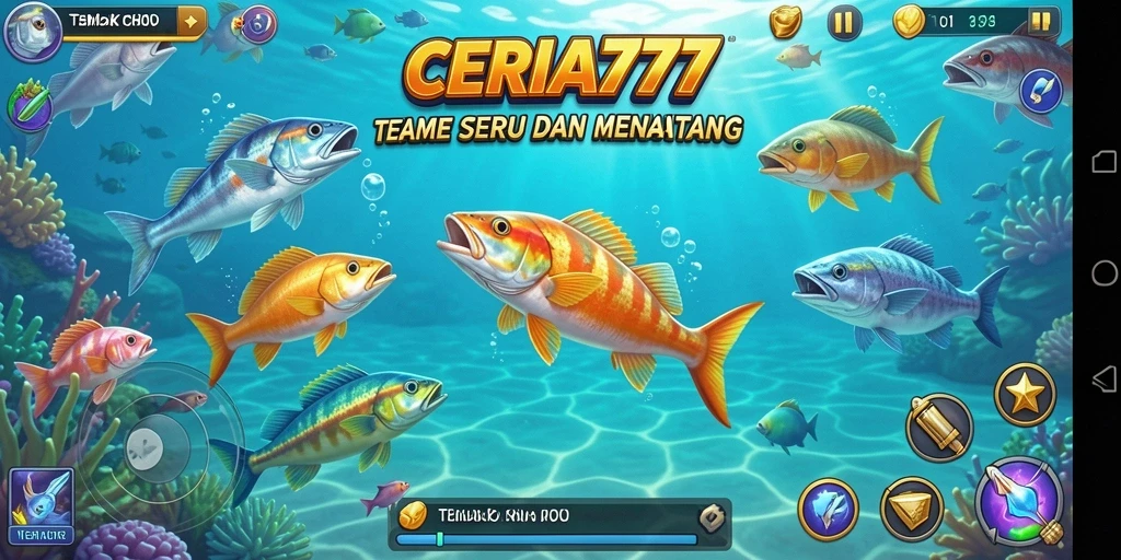 Tangkapan layar utama CERIA777 menunjukkan gameplay Tembak Ikan yang seru.