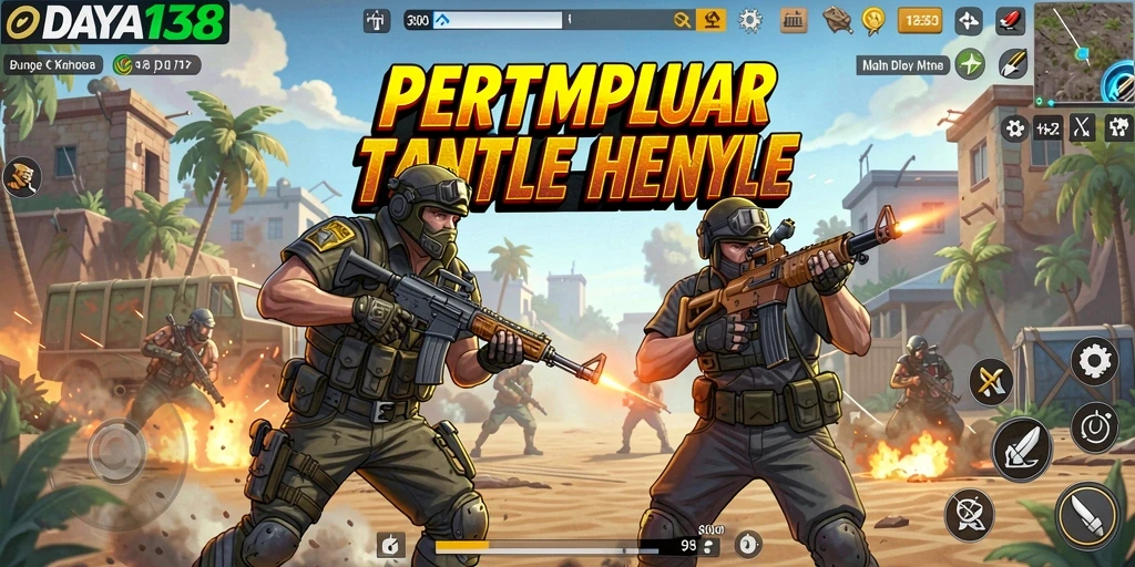 Tangkapan layar utama dari DAYA138 menampilkan aksi intens dalam pertempuran Battle Royale.