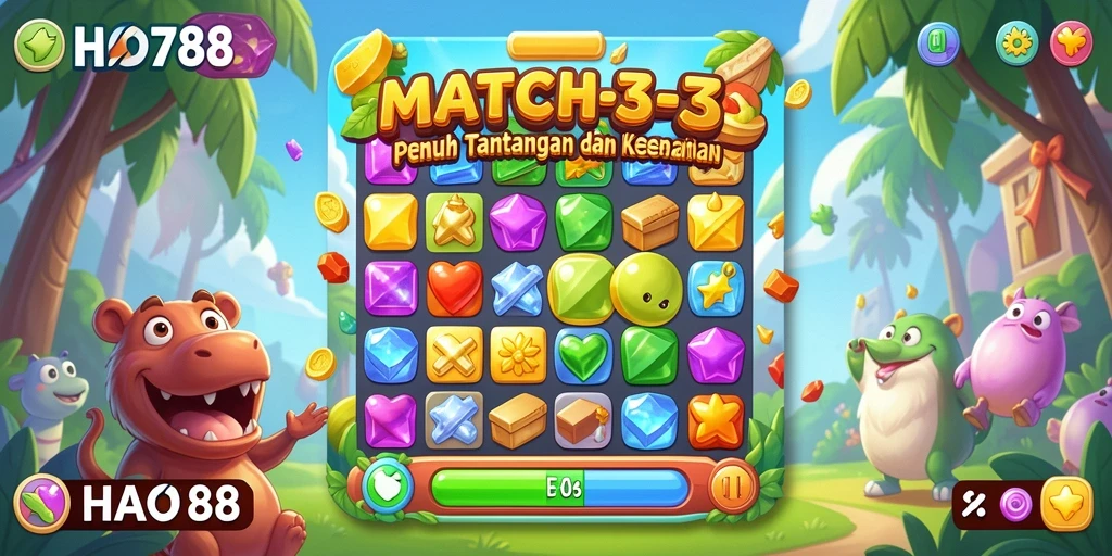 Screenshot gameplay HAO788 menunjukkan serunya memadukan elemen Match-3.