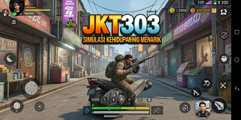 Screenshot tampilan gameplay JKT303 yang menggambarkan dunia simulasi.
