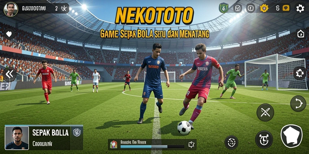 Tampilan gameplay menarik dari NEKOTOTO dengan aksi sepak bola seru.