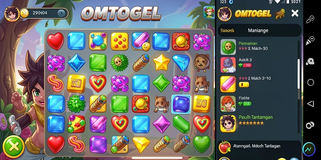 Gambar menunjukkan gameplay seru OMTOGEL dalam kategori Match-3.