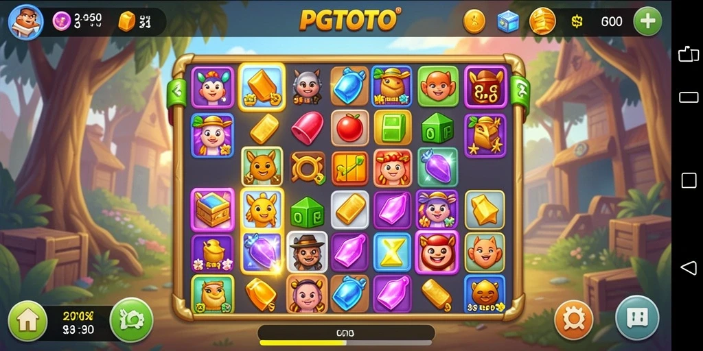 Screenshot PGTOTO menunjukkan gameplay Match-3 yang dinamis dan penuh warna.