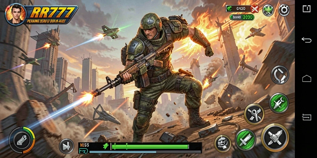 Tangkapan layar gameplay RR777 menampilkan aksi pertempuran yang menegangkan.