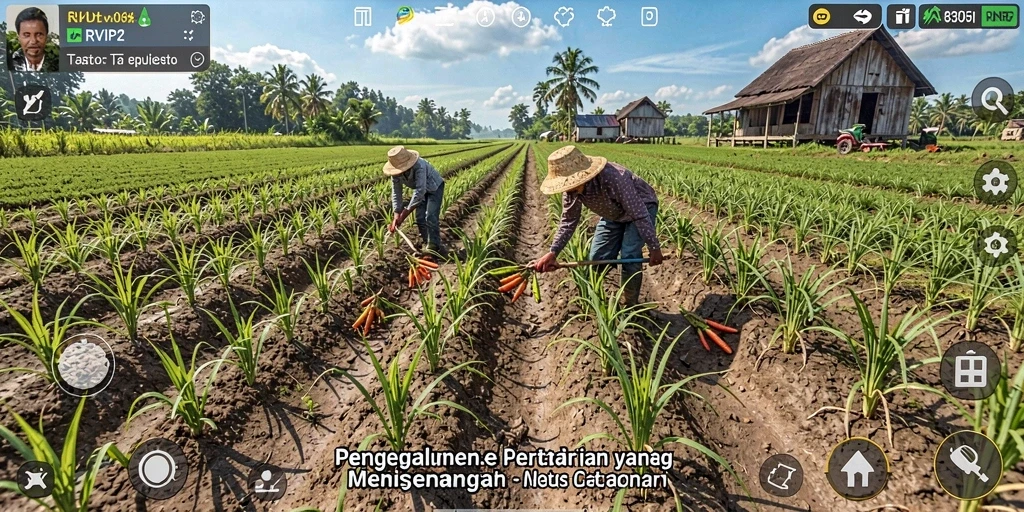 Tangkapan layar RVIP2 menampilkan aktivitas bertani yang menarik dan berwarna-warni.
