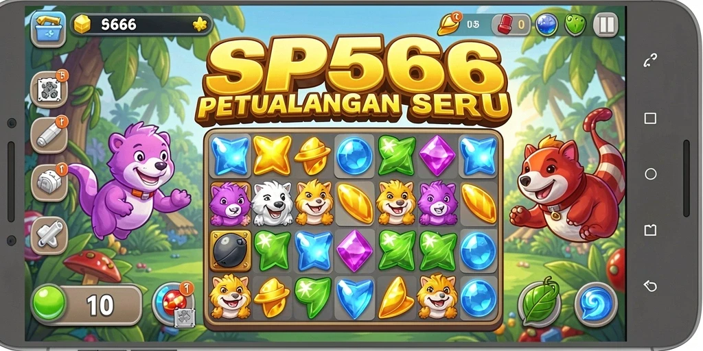 Screenshot menunjukkan gameplay seru SP666 dengan teka-teki Match-3.
